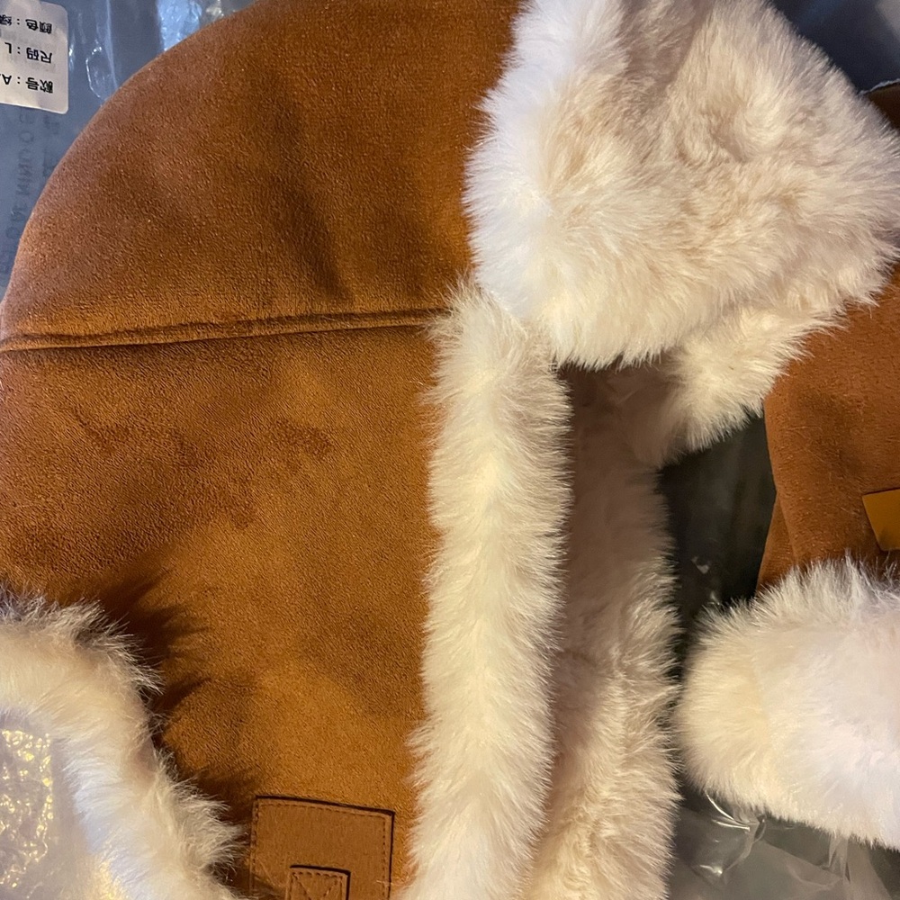 faux Suede Shearling Trapper hat and mittens size large